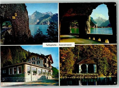 Seelisberg Axenstraße mit Uriotstock Axengalerie mit Flüelen Hotel Restaurant Tellsplatte Tellskapelle