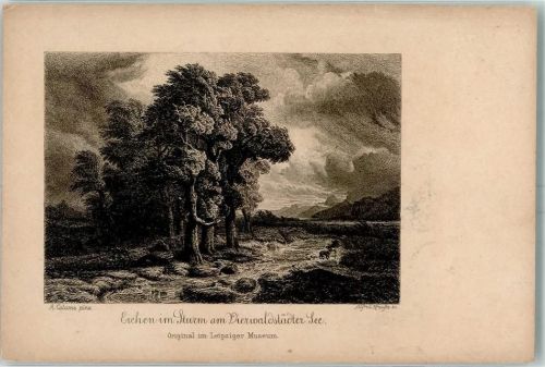 6440 Vierwaldstättersee - Eichen im Sturm am Vierwaldstättersee Sign. Alfred Krause