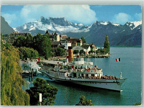 Montreux Salondampfer Simplon und die Dents du Midi Lac Leman