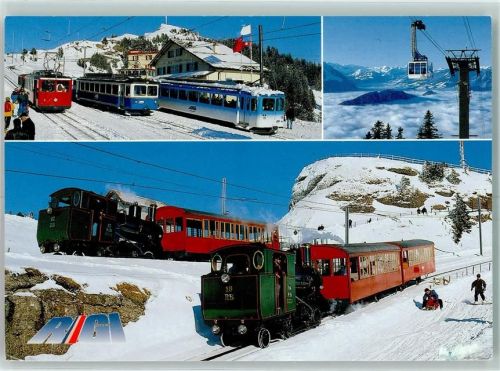 Rigi Kaltbad Vitznau und Arth Rigibahnen Luftseilbahn Weggis Rigi Kaltbad und VRB Dampflok mit Vorstellwagen