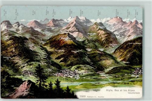 Aigle 1908 Vogelschau Bex et les Alpes