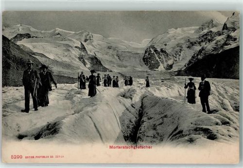 Morteratschgletscher 1907 Wanderer im Schnee