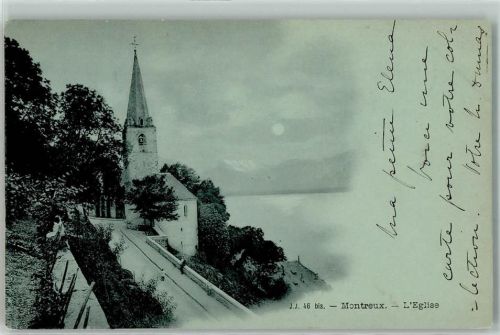 Montreux 1899 Mondschein Genfersee Kirche