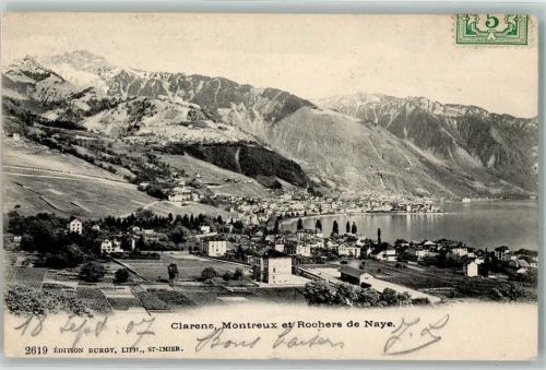 Clarens 1907 Montreux et Rochers de NAye