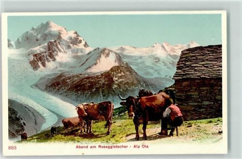 Roseg Gletscher - Abendstimmung Bauer beim melken Alp Ota