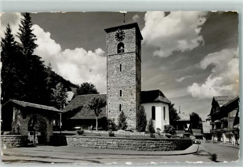 Adelboden BE Kirche Uhr Torbogen Oldtimer