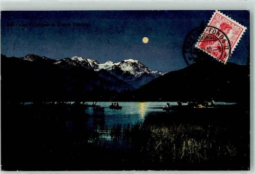 Champex 1910 Ruderboot auf dem See Grand Combin