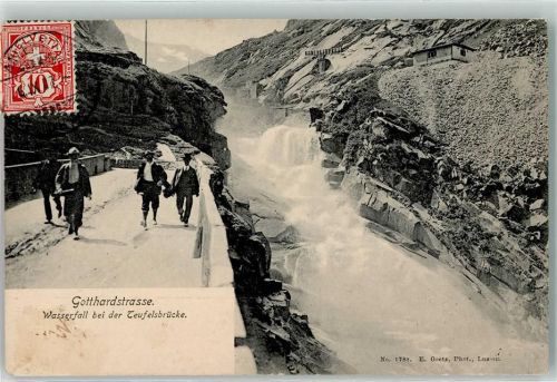 Andermatt 1901 Wasserfall bei der Teufelsbrücke Festungswerk