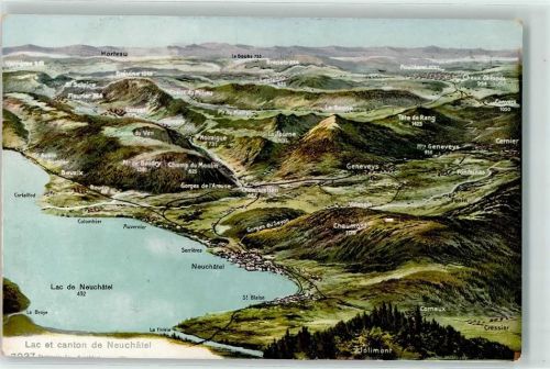Neuchâtel 1908 Vogelschau Lac et Canton Neuchatel