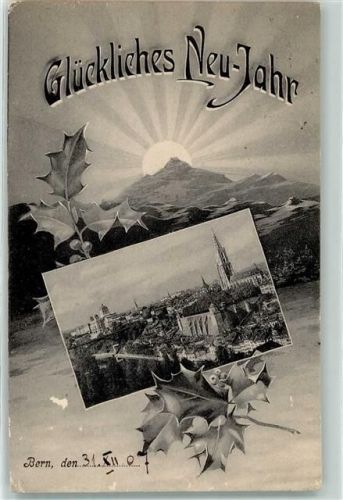 3000 Bern Berne 1907 Gebrauchsspuren Neujahrswunsch Sonnenaufgang Münster
