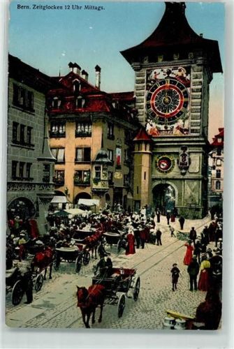 Bern Zeitglockenturm 12 Uhr Mittags Pferdekutschen