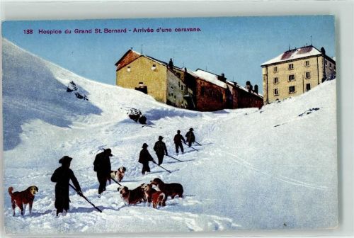 Hospiz Großer Sankt Bernhard Pass Arrivee d une Caravane hiver