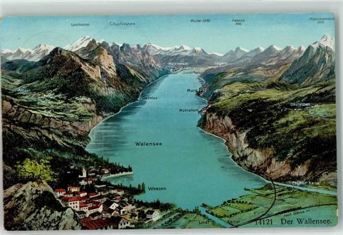 8872 Weesen 1907 Gebrauchsspuren Vogelschau Walensee