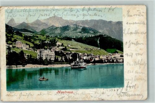Montreux 1904 Dampfschiff Ruderboot Ufer