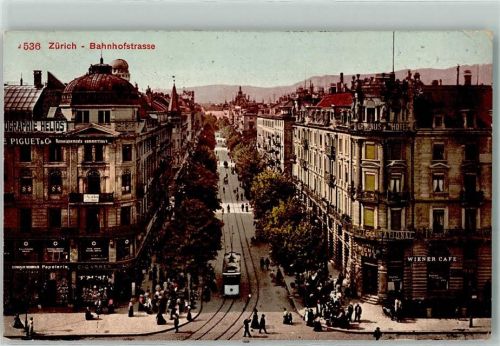 Zürich 1909 Bahnhofstraße Straßenbahn Piguet & Co Terminus Hotel