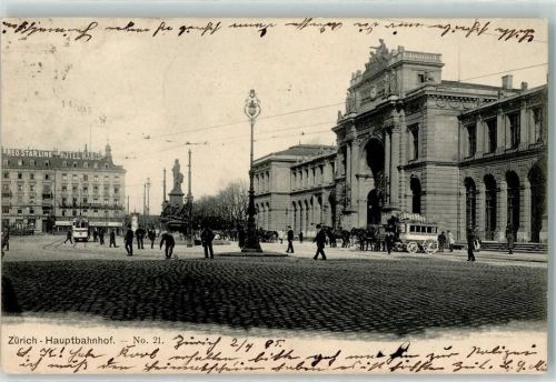 Zürich Bahnhof Alfred Escher Denkmal Pferdekutsche1905