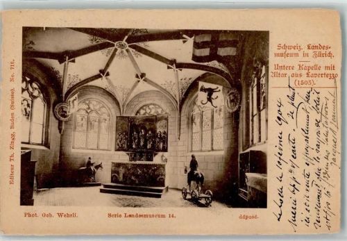 Zürich 1904 Landesmuseum Untere Kapelle mit Altar aus Lavertezzo