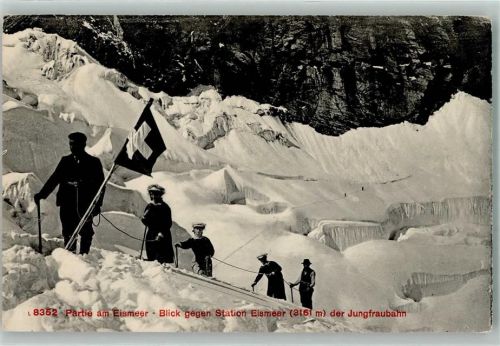 Eismeer Bergsteigergruppe mit Schweizerfahne