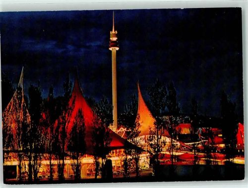 Lausanne 1964 Exposition nationale suisse Secteur du port et tour Spiral de nuit
