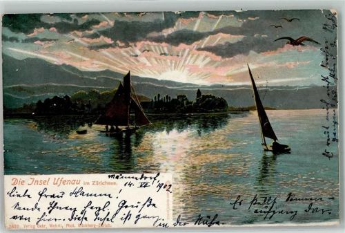 Ufenau Insel 1902 Gebrauchsspuren Segelschiffe