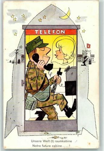 Soldat in der Telefonkabine am tel mit seiner Liebsten Feldpost Mil Kurse u Schulen