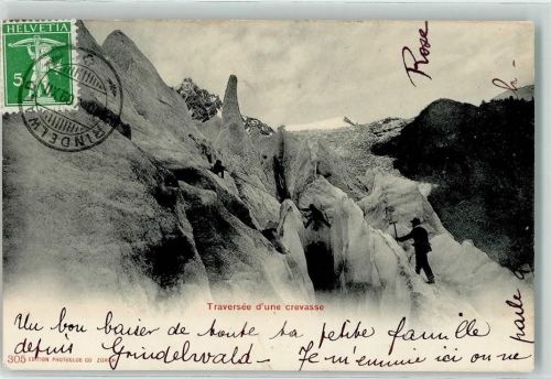 Grindelwald 1909 Traverse d une crevasse