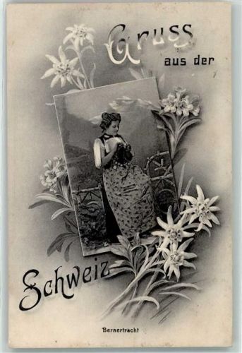 Bern 1908 Berner Trachtenmädchen umrahmt von Edelweiss