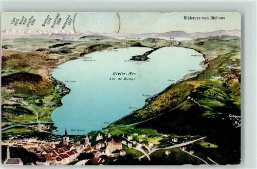 Biel/Bienne 1908 Vogelschau Bielersee