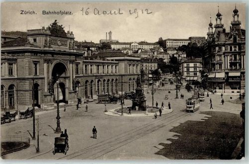 Zürich 1912 Bahnhofplatz Tram