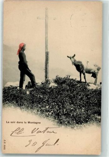 Val-d'Illiez Bäuerin mit Ziege Wegkreuz