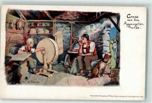 Appenzell sign. V Tobler Vater und Sohn mit Hund und Ziege