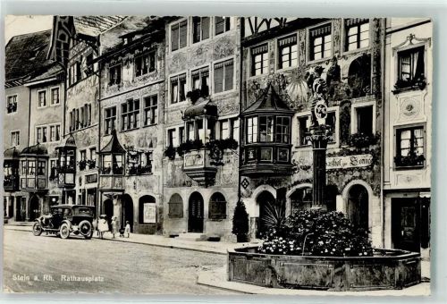 8260 Stein am Rhein - Rathausplatz Brunnen alte Bauwerke