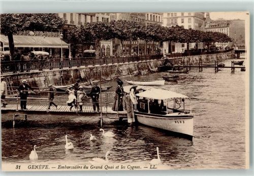 Genève Anlegestelle Ausflugsboot Pier am großen Kai und Schwäne
