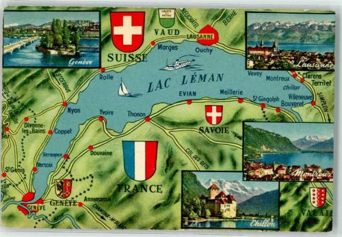 Genève Karte Lac Leman Schweiz / Frankreich