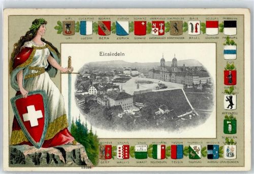 8840 Einsiedeln - Teilansicht, Flaggen