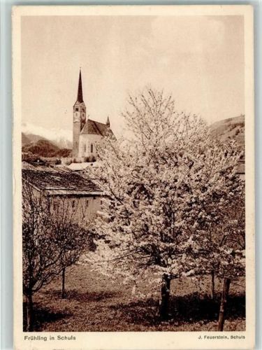 Scuol Frühling in Schuls J. Feuerstein Baum Kirche