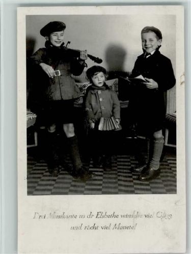 Basel 1930 Drei Musikanten aus Elsbethe - Kinder mit Geige