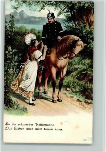 1909 berittener Soldat Frau Tracht sign