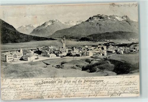 Samedan 1904 mit Blick auf die Berninangruppe