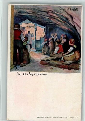 8840 Einsiedeln Künstlerkarte Im Wildkirchli sign. V.M. Aus dem Appenzellerland