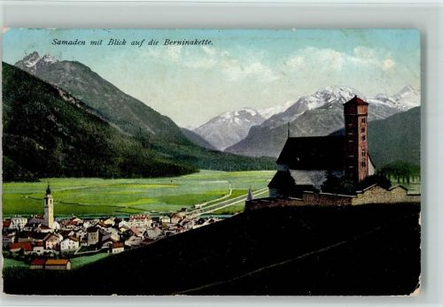 Samedan 1913 mit Blick auf die Berninakette