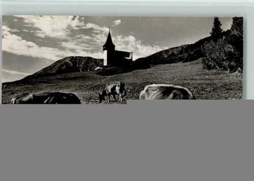 Davos Frauenkirch Blick zur Kirche Kühe