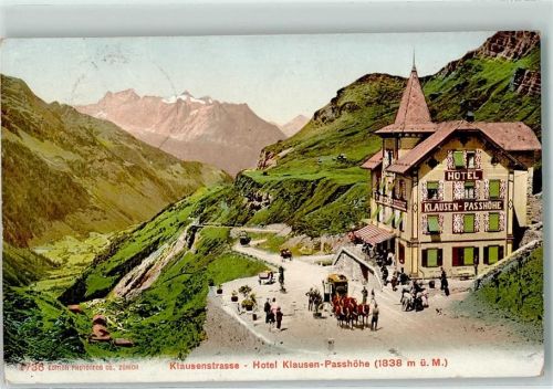 Klausen 1907 Klausenstrasse Hotel Klausen Passhöhe Postkutsche