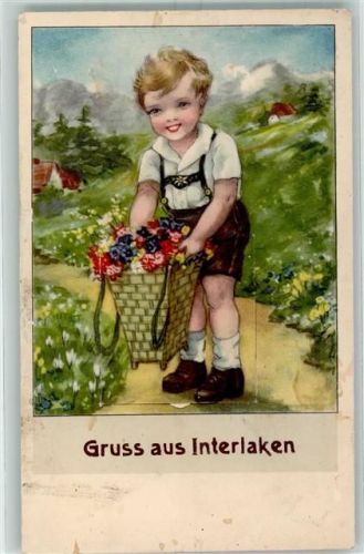 3800 Interlaken AK mit Leporello Junge Blumenkorb