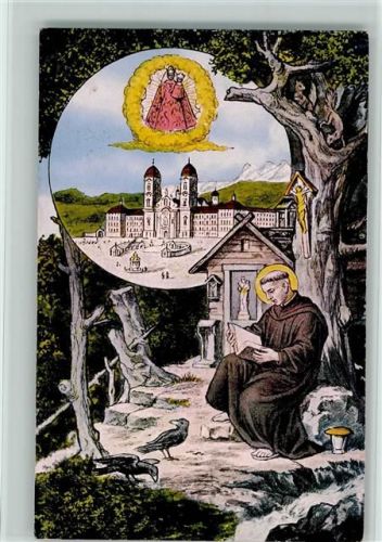 8840 Einsiedeln Künstlerkarte Kloster Mönch Gnadenbild