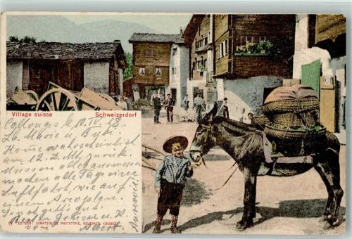 Collonges 1918 Ort handschriftlich Bauerndorf Kind mit Maultier
