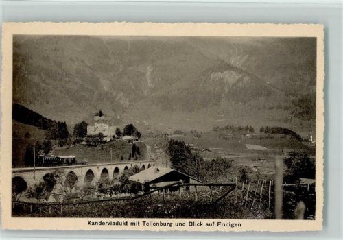 Frutigen Kanderviadukt mit Tellenburg und Blick auf Frutigen