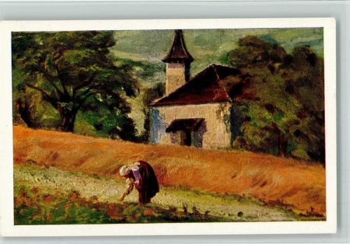 Ernst Stückelberg - Kirche mit Kornfeld, sehr gute Erhaltung AK