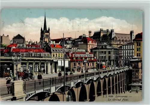 Lausanne La Grand Pont Pferdetroschke u. Tram