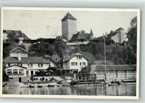 Murten Restaurant des Bains Ufersteg Ruderboote Schwimmbad